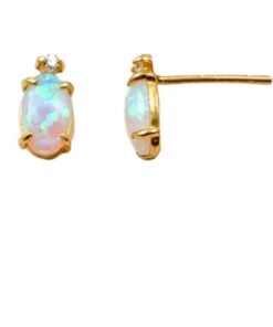 9k Yellow Gold Opal Oval Stud Earrings – 7.5 × 4mm