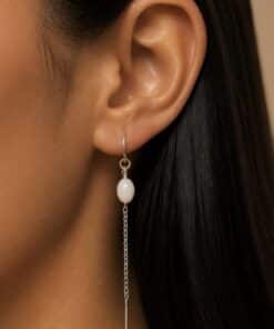 White Opal Threader Earring with Diamond-Cut Cable Chain